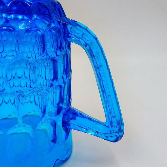 Fenton Glass Colonial Blue Thumbprint Sugar Bowl Creamer Pitcher Lid Set - Picture 12 of 13